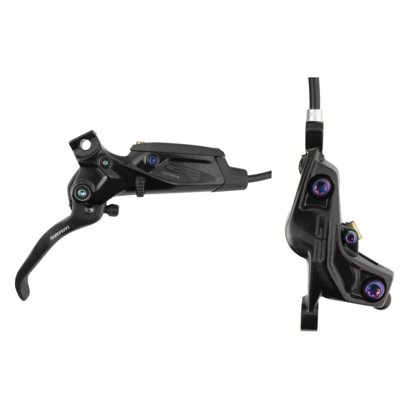 G2 Ultimate Disc Brake Lever - Front Post Mount Carbon Lever Titanium Hardware Gloss BLK Rainbow Hardware A2 - Bicycle Warehouse