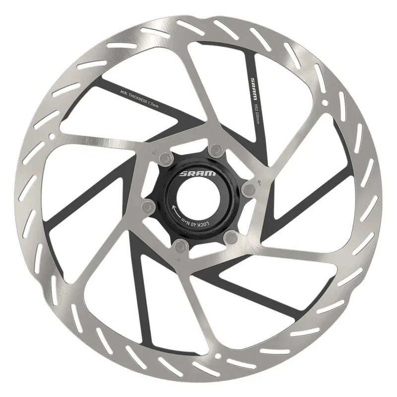 HS2 Disc Brake Rotor - 220mm Center Lock Rounded Silver/Black - Bicycle Warehouse