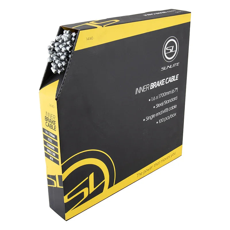 Sunlite Brake Cables MTB 1700mm 1.6mm Galv Silver 100/bx - Bicycle Warehouse