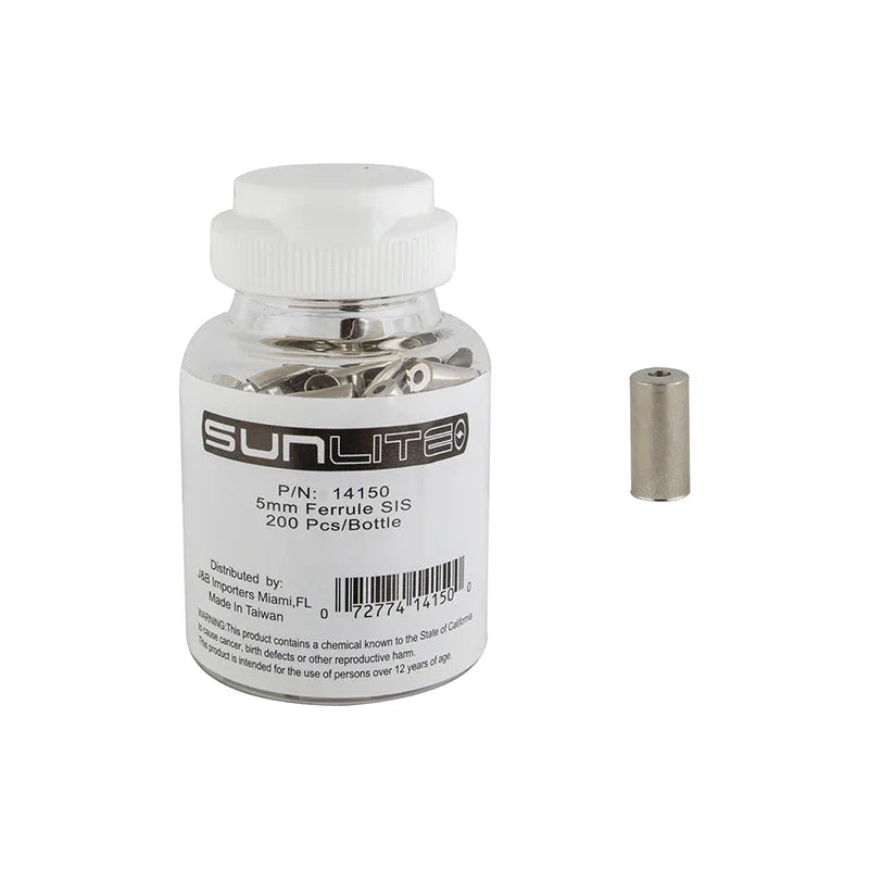 Sunlite Cable Ferrules SIS 5mm Alloy Silver Bottle of 200 - Bicycle Warehouse