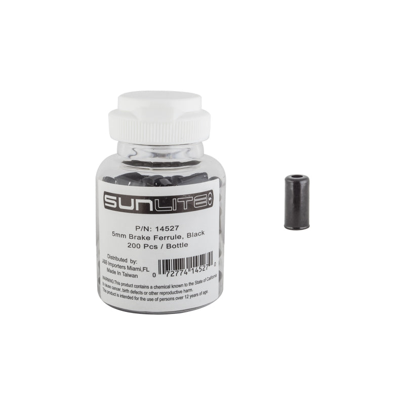 Sunlite Cable Ferrules Brake 5mm Alloy Black Bottle of 200 - Bicycle Warehouse