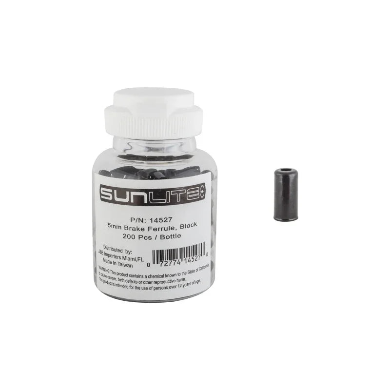 Sunlite Cable Ferrules Brake 5mm Alloy Black Bottle of 200 - Bicycle Warehouse