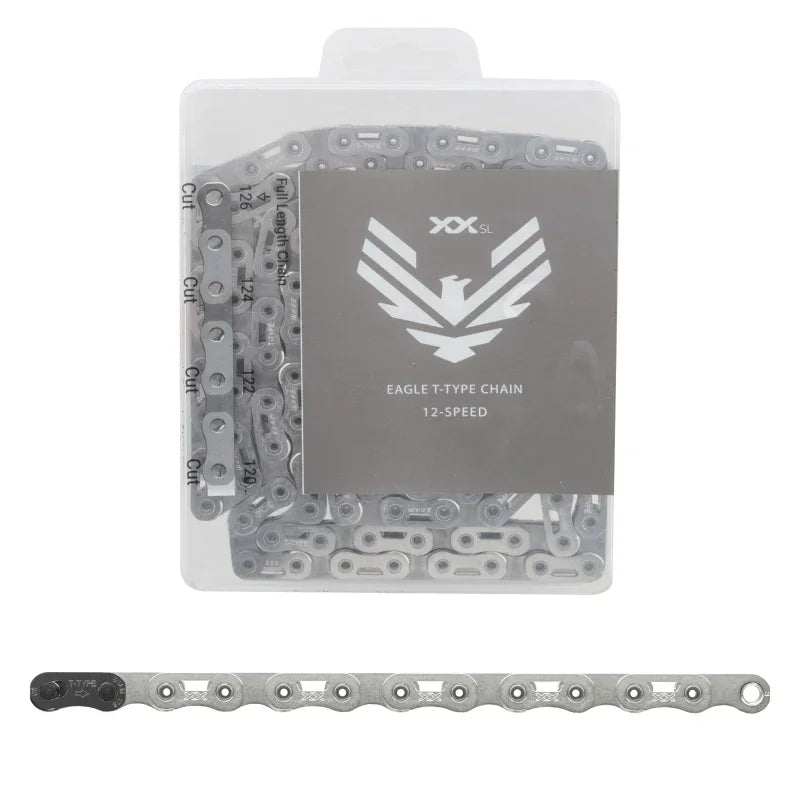 XX SL Eagle T-Type Flattop Chain - 12-Speed 126 Links Hollow Pin Includes PowerLock Connector PVD Coated Silver - Bicycle Warehouse