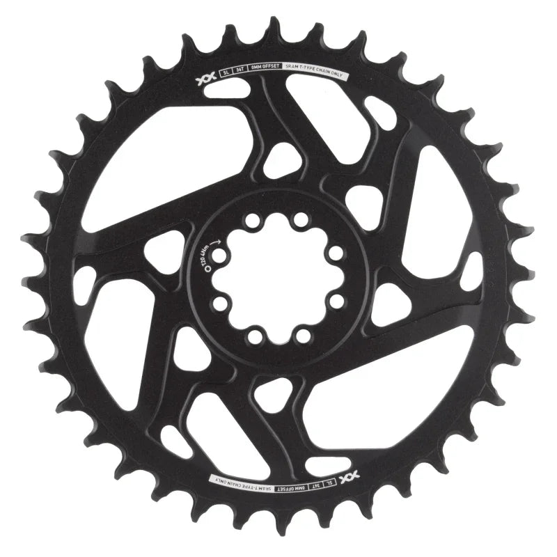 XX SL Eagle T-Type Direct Mount Chainring - 36t 12-Speed 8-Bolt Direct Mount 0mm Offset Aluminum BLK/Silver D1 - Bicycle Warehouse