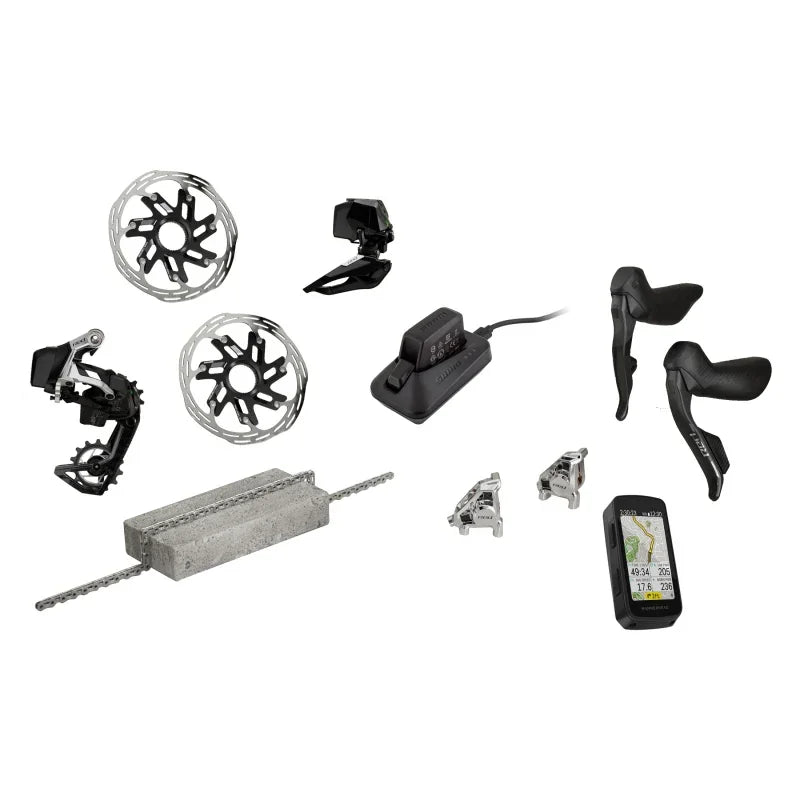 Red eTap AXS Road Groupset - 2x12-Speed HRD Shift/Brake Levers FM Calipers CL Rotors Chain F/R Derailleurs Hammerhead Karoo E1 - Bicycle Warehouse