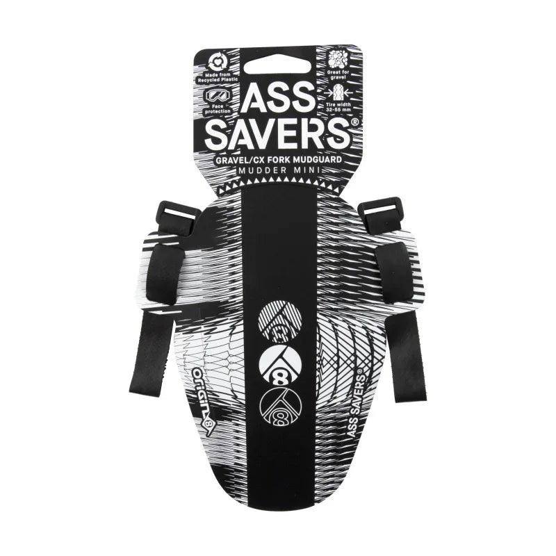 Hi-Fi Ass Savers Front Fender Mini Front 170mm x 90mm Polypropylene Black/White 21g - Bicycle Warehouse