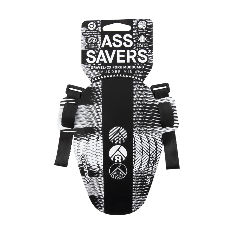 Hi-Fi Ass Savers Front Fender Mini Front 170mm x 90mm Polypropylene Black/White 21g - Bicycle Warehouse