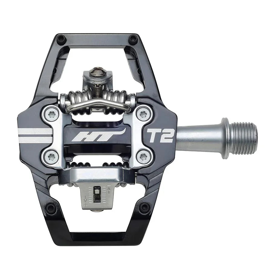 HT Components T2 Pedals - Dual Sided Clipless Platform Aluminum 9/16" BLK - Bicycle Warehouse