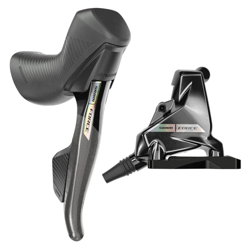 Force AXS HRD eTap Shift/Brake Lever Hydraulic Disc Brake Caliper - Right/Rear Flat Mount 20mm Offset Iridescent Gray/Blk D2 - Bicycle Warehouse