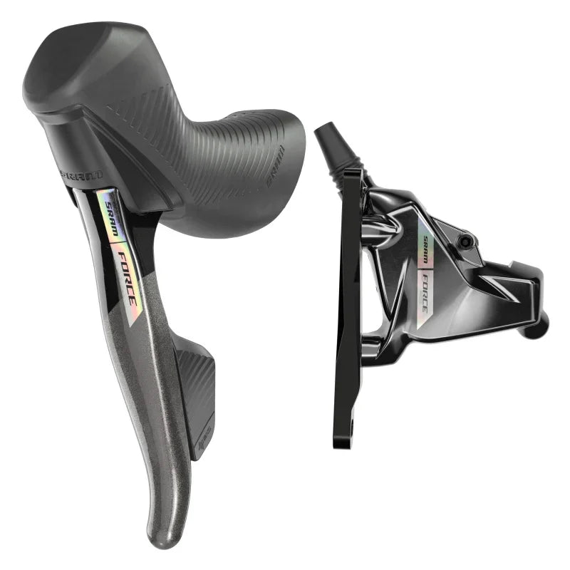 Force AXS HRD eTap Shift/Brake Lever Hydraulic Disc Brake Caliper - Left/Front Flat Mount 20mm Offset Iridescent Gray/Blk D2 - Bicycle Warehouse