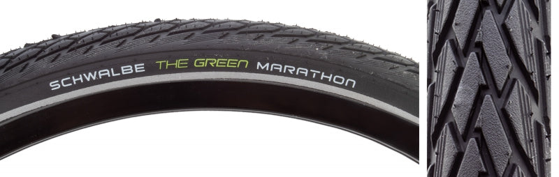 Green Marathon Tire - 26 x 1.50 Clincher Wire BLK/Reflective Performance Line GreenGuard TwinSkin Addix - Bicycle Warehouse