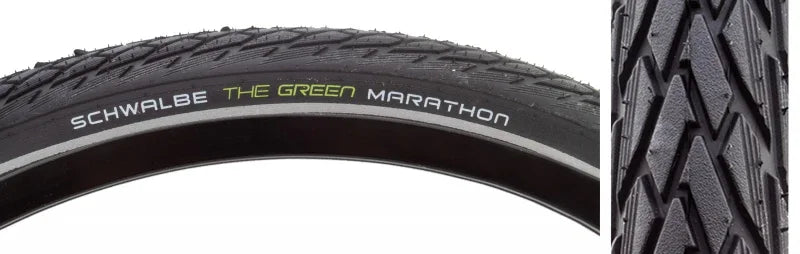 Green Marathon Tire - 26 x 1.50 Clincher Wire BLK/Reflective Performance Line GreenGuard TwinSkin Addix - Bicycle Warehouse