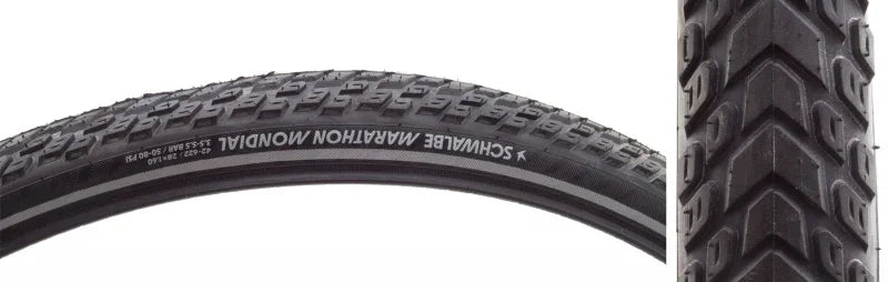Marathon Mondial Tire - 700 x 42 Clincher Wire BLK/Reflective Performance Line RaceGuard Double Defense Addix - Bicycle Warehouse