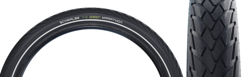Green Marathon Tire - 27 x 1-1/4 Clincher Wire BLK/Reflective Performance Line GreenGuard TwinSkin Addix - Bicycle Warehouse