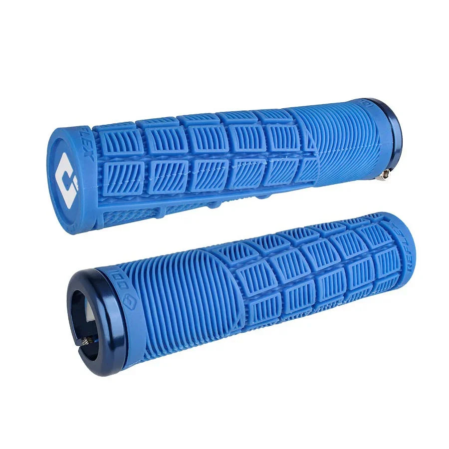 Reflex V2.1 Grips - White/Blue Lock-On - Bicycle Warehouse