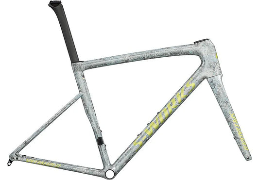 Specialized tarmac sl8 S-Works frmset satin liquid silver / multi-color dry impasto / gloss team yellow tint 61 - Bicycle Warehouse