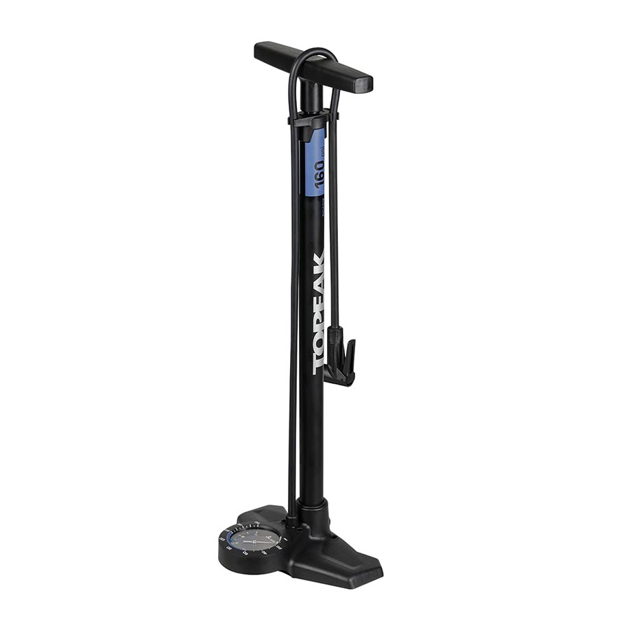 Joeblow Roadie Ex Floor Pump - Steel Barrel / Plastic Base 3.5" Base Mount Gauge 160 Psi /11 Bar Smarthead BLK/Blue - Bicycle Warehouse