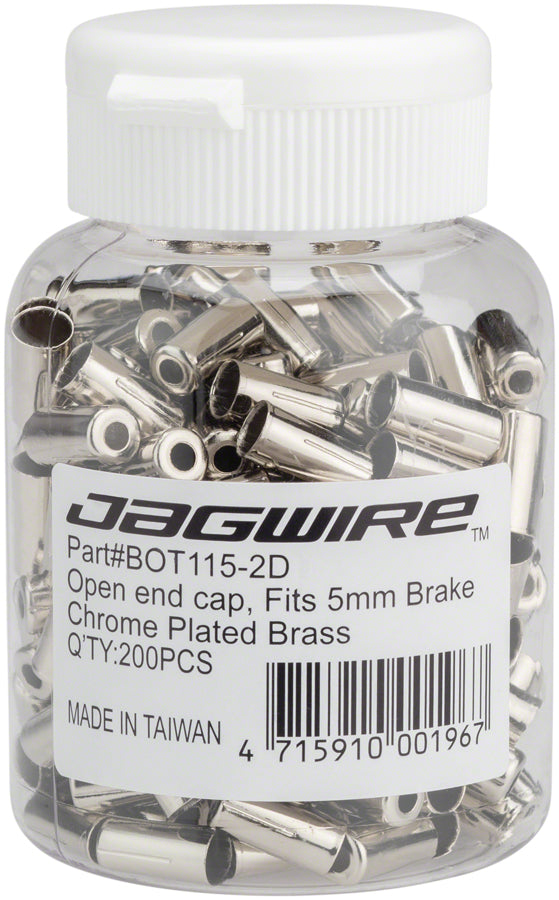 Jagwire 5mm Open Pre-Crimped End Caps Bottle of 200 Chome Plated - Bicycle Warehouse