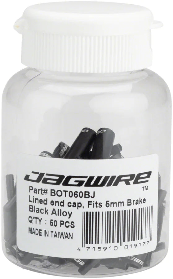 Jagwire 5mm Lined Alloy End Caps Bottle of 50 Black - Bicycle Warehouse
