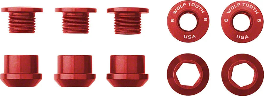 Wolf Tooth 1x Chainring Bolt Set - 6mm Dual Hex Fittings Set/5 Red - Bicycle Warehouse
