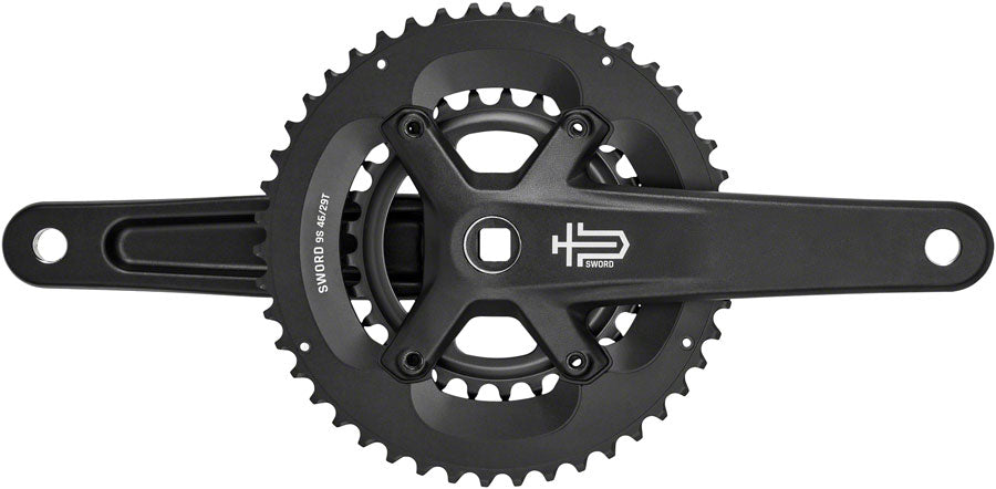 Sword BLK 2x Crankset - 175mm 9-Speed 46/29t 110/80 Asym BCD JIS Square Taper Spindle Interface BLK - Bicycle Warehouse