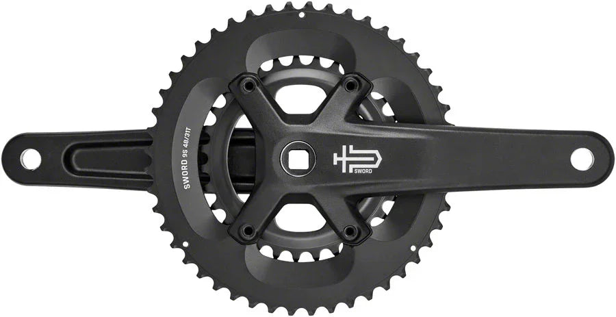 Sword BLK 2x Crankset - 170mm 9-Speed 48/31t 110/80 Asym BCD JIS Square Taper Spindle Interface BLK - Bicycle Warehouse
