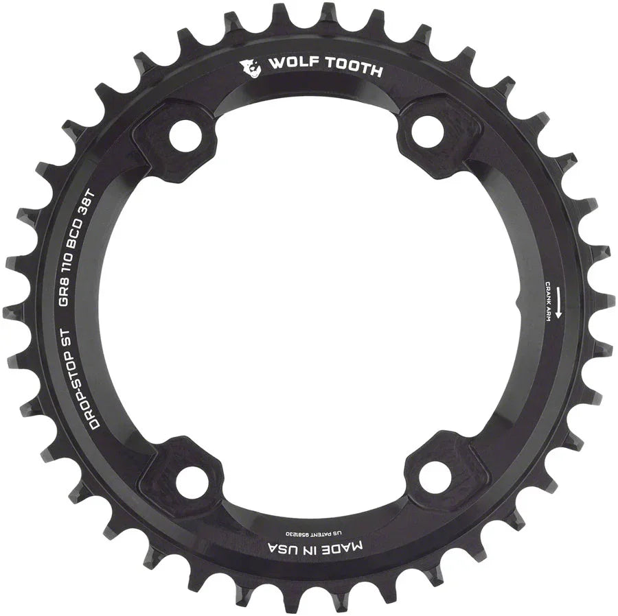Shimano 110 Asymmetric BCD Chainring - 38t 110 Asymmetric BCD 4-Bolt Drop-Stop ST For Shimano GRX Cranks BLK - Bicycle Warehouse