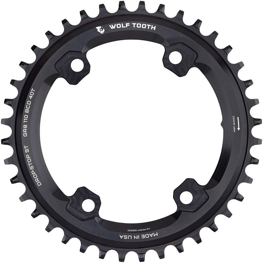 Shimano 110 Asymmetric BCD Chainring - 40t 110 Asymmetric BCD 4-Bolt Drop-Stop ST For Shimano GRX Cranks BLK - Bicycle Warehouse