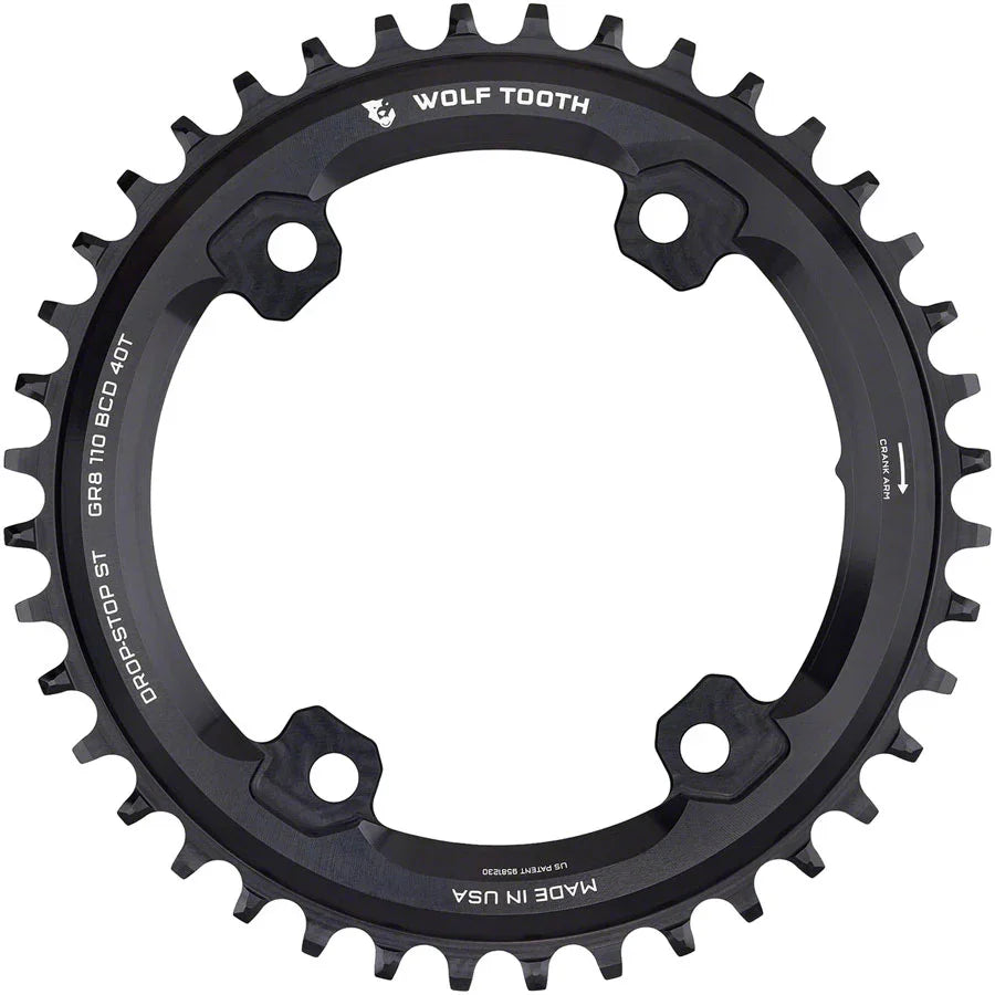 Shimano 110 Asymmetric BCD Chainring - 40t 110 Asymmetric BCD 4-Bolt Drop-Stop ST For Shimano GRX Cranks BLK - Bicycle Warehouse