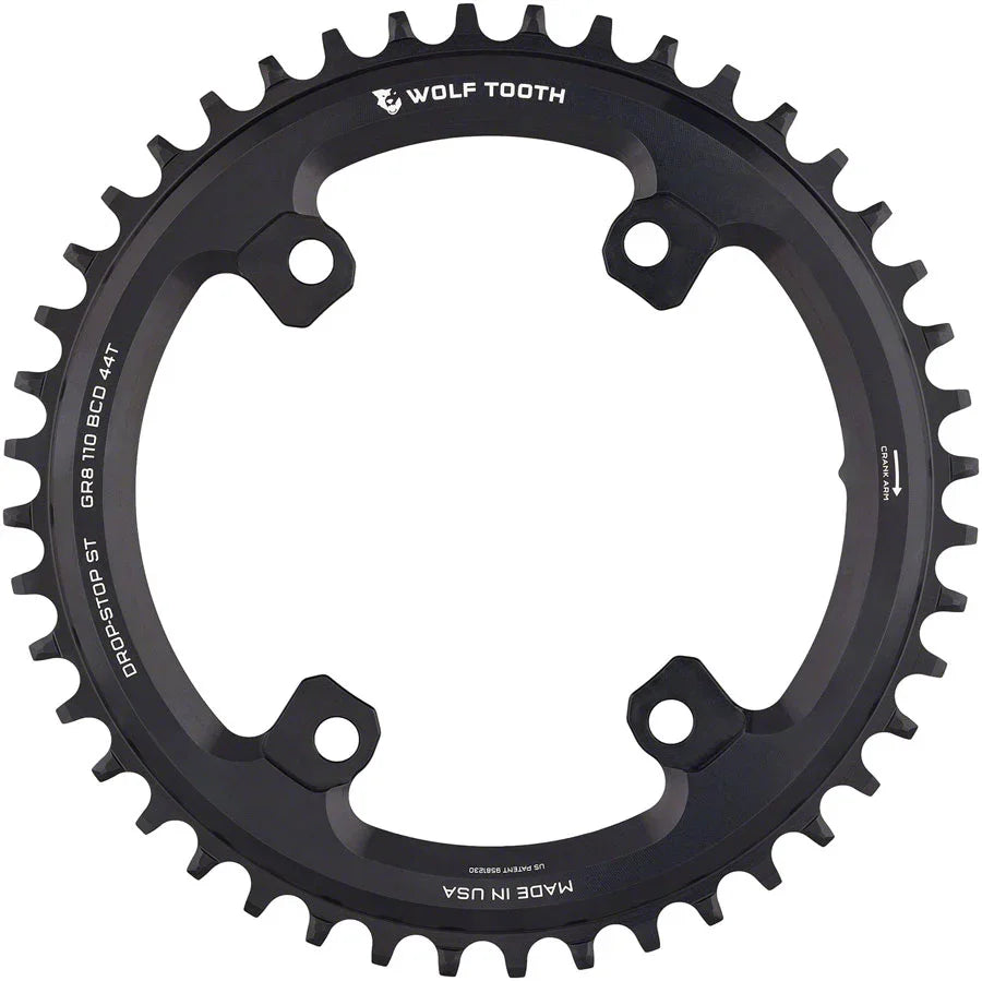 Shimano 110 Asymmetric BCD Chainring - 44t 110 Asymmetric BCD 4-Bolt Drop-Stop ST For Shimano GRX Cranks BLK - Bicycle Warehouse