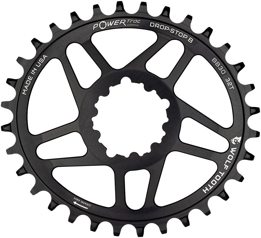 Elliptical Direct Mount Chainring - 32t SRAM Direct Mount Drop-Stop B For SRAM BB30 Short Spindle Cranks 0mm Offset BLK - Bicycle Warehouse