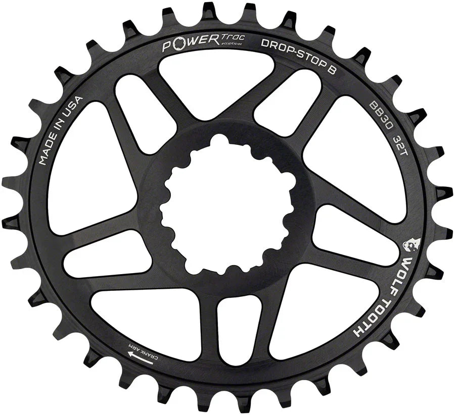 Elliptical Direct Mount Chainring - 32t SRAM Direct Mount Drop-Stop B For SRAM BB30 Short Spindle Cranks 0mm Offset BLK - Bicycle Warehouse