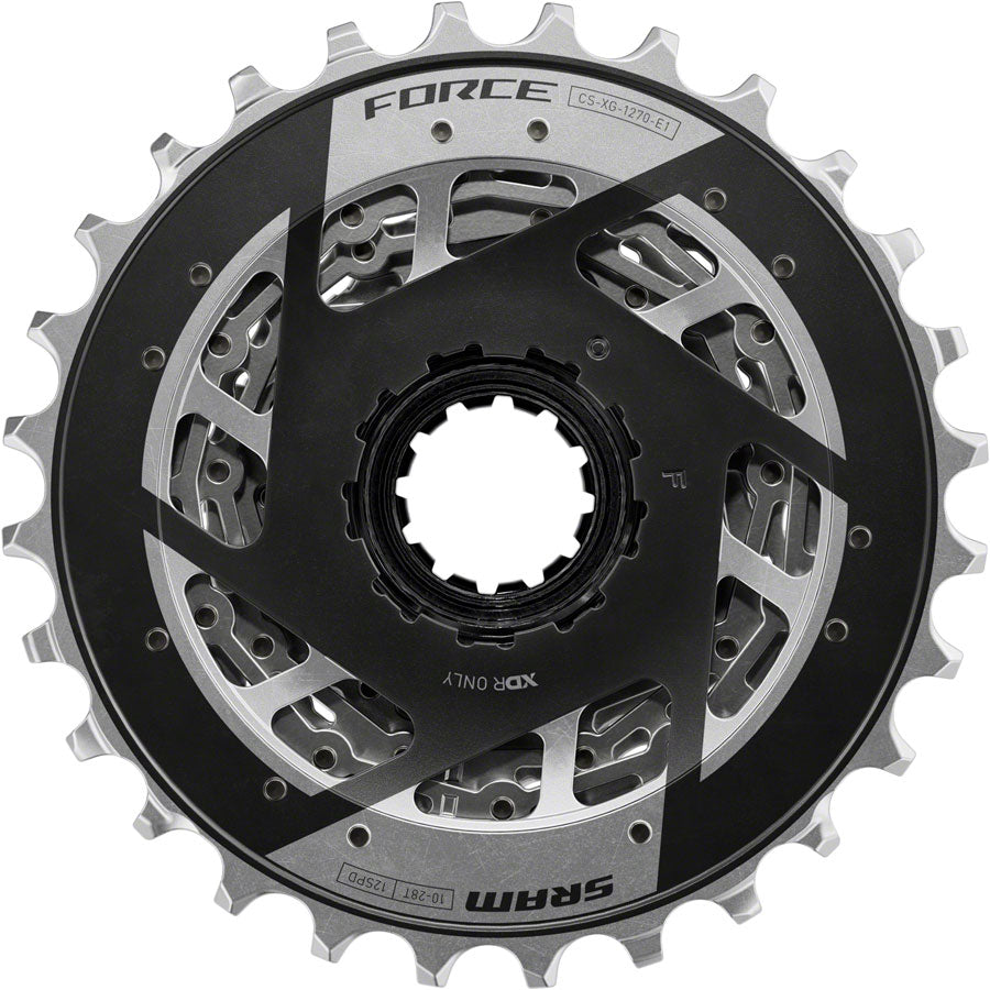 SRAM Force XG-1270 Cassette - 12-Speed 10-28t Silver For XDR Driver Body E1 - Bicycle Warehouse