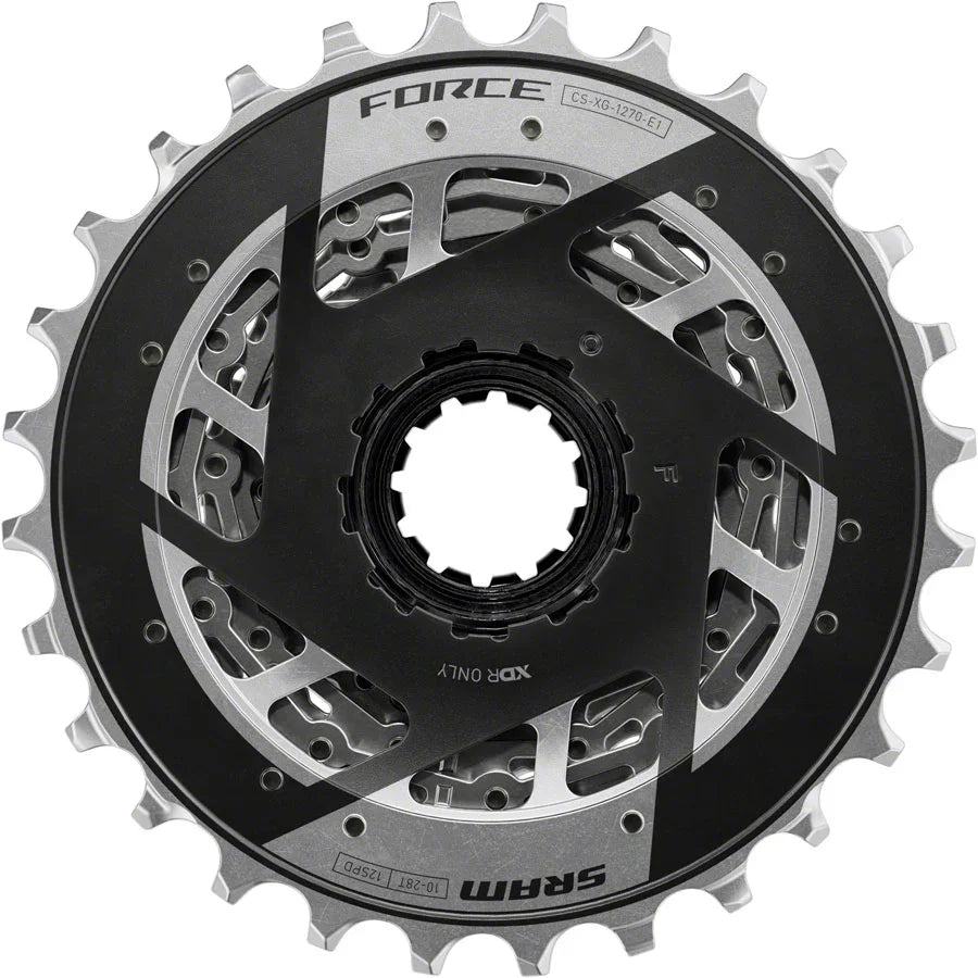 SRAM Force XG-1270 Cassette - 12-Speed 10-28t Silver For XDR Driver Body E1 - Bicycle Warehouse