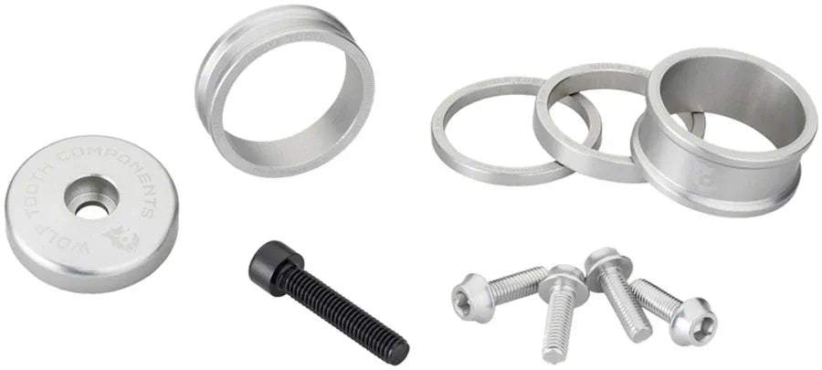 Headset BlingKit - 3 510 15mm Spacers Top cap Integrated 5mm Spacer Raw Silver - Bicycle Warehouse