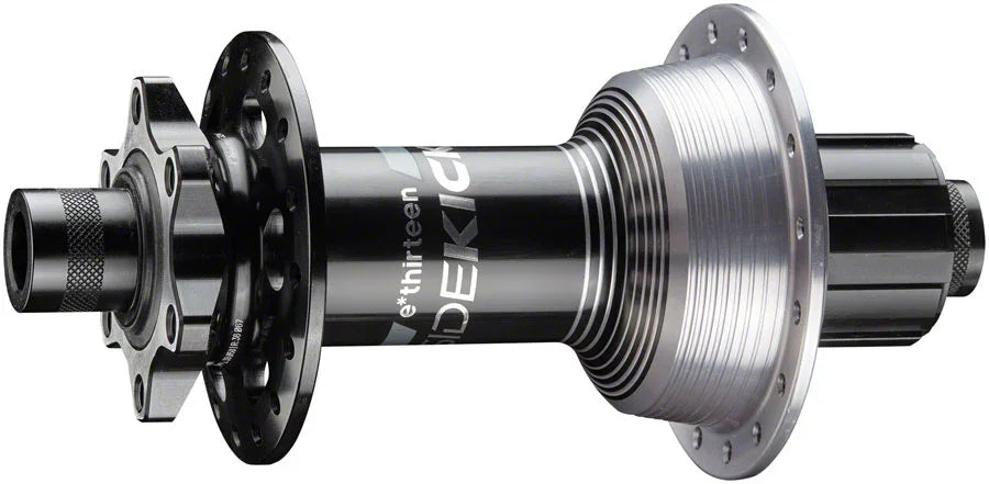 e*thirteen Sidekick Rear Hub - 12 x 157mm 6-Bolt Shimano Mini HG BLK/Sterling Silver 32H - Bicycle Warehouse