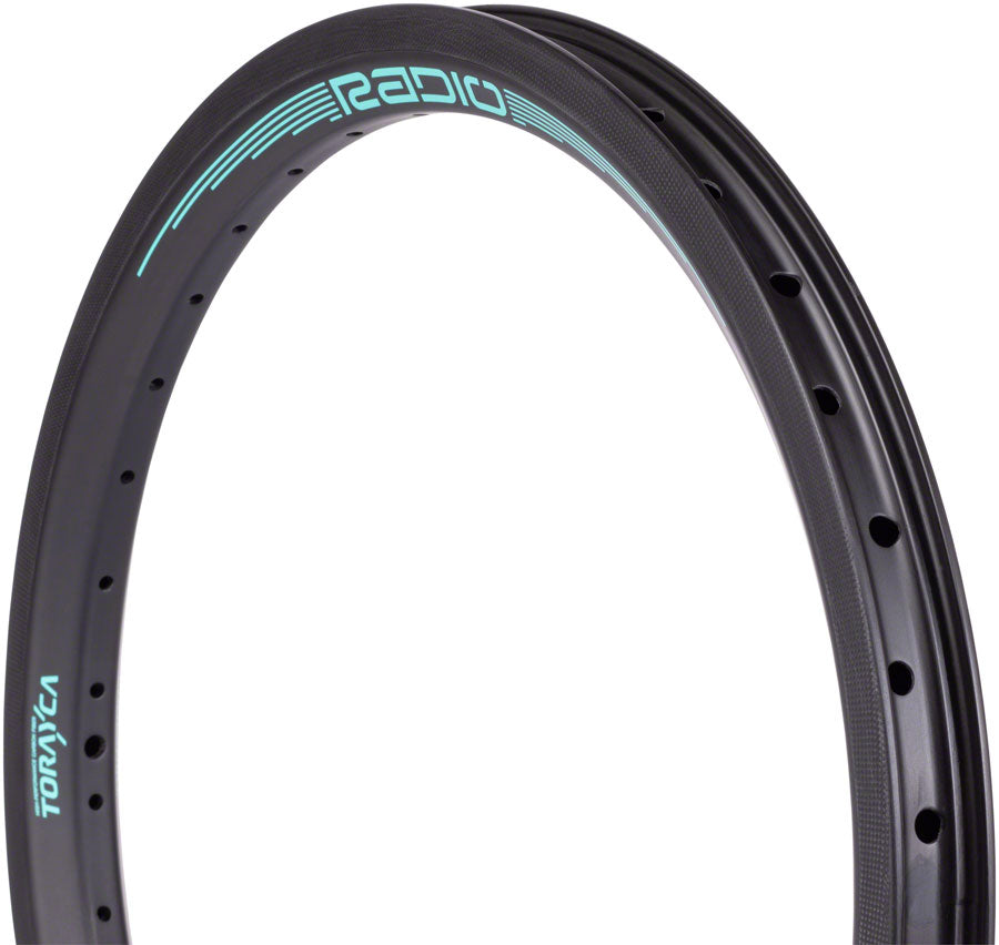 Raceline Solar Carbon Rim - 20" 36h Black/Teal Front - Bicycle Warehouse