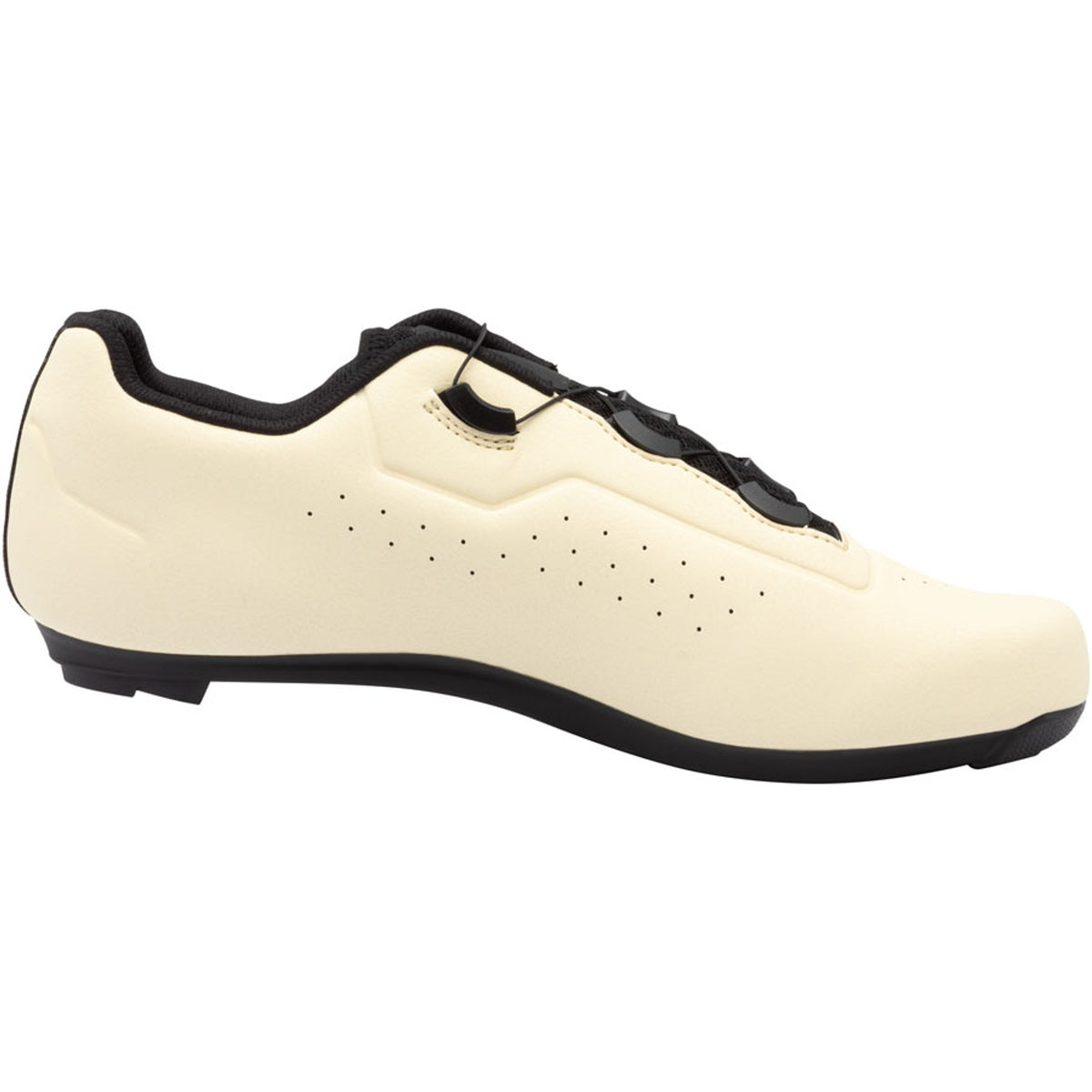 Cream road cycling shoe with black collar, dial closure, and perforated toe
