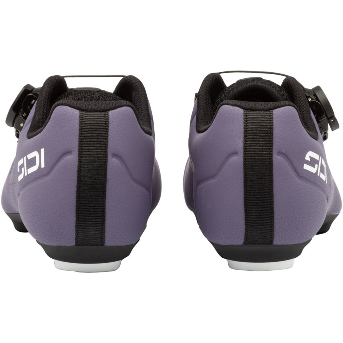 Women’s mulled grape cycling shoe heel view with black rear strap and grippy sole