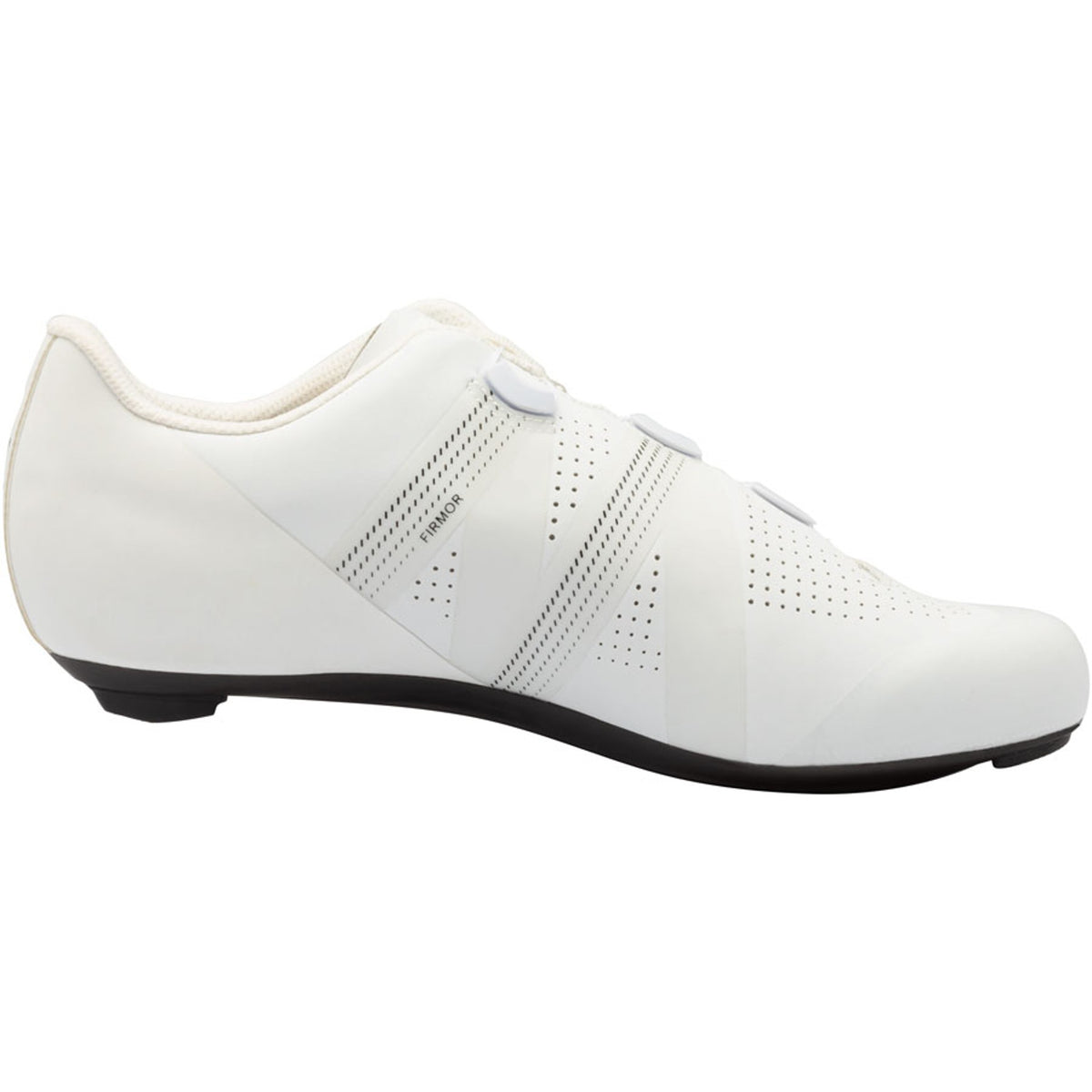 White road cycling shoe with lace-up top, perforations, and black sole