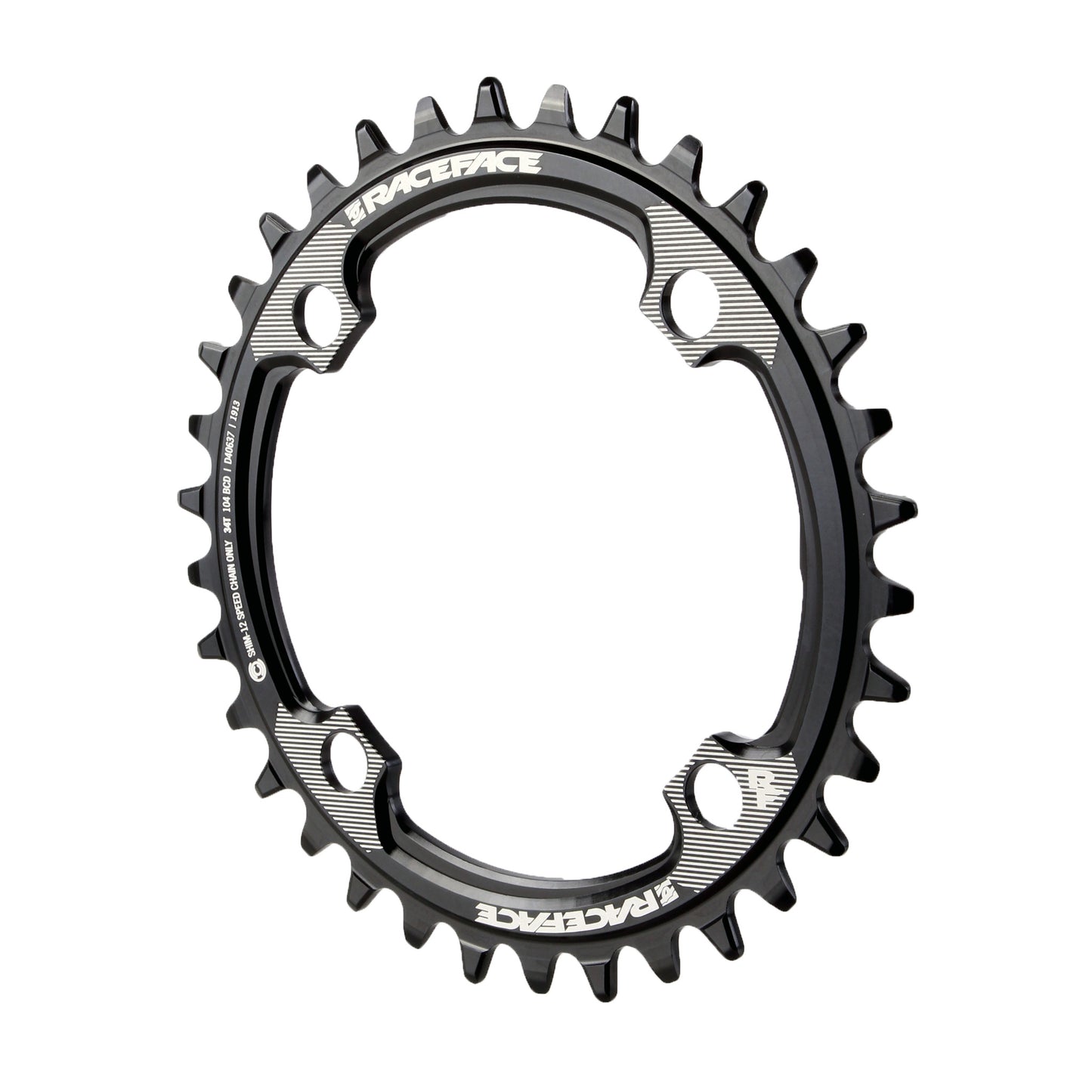 RaceFace 1x 104 BCD Hyperglide+ Chainring - 32t 104 BCD 4-Bolt Requires Shimano 12-speed Hyperglide+ Chain 7075 Aluminum BLK - Bicycle Warehouse