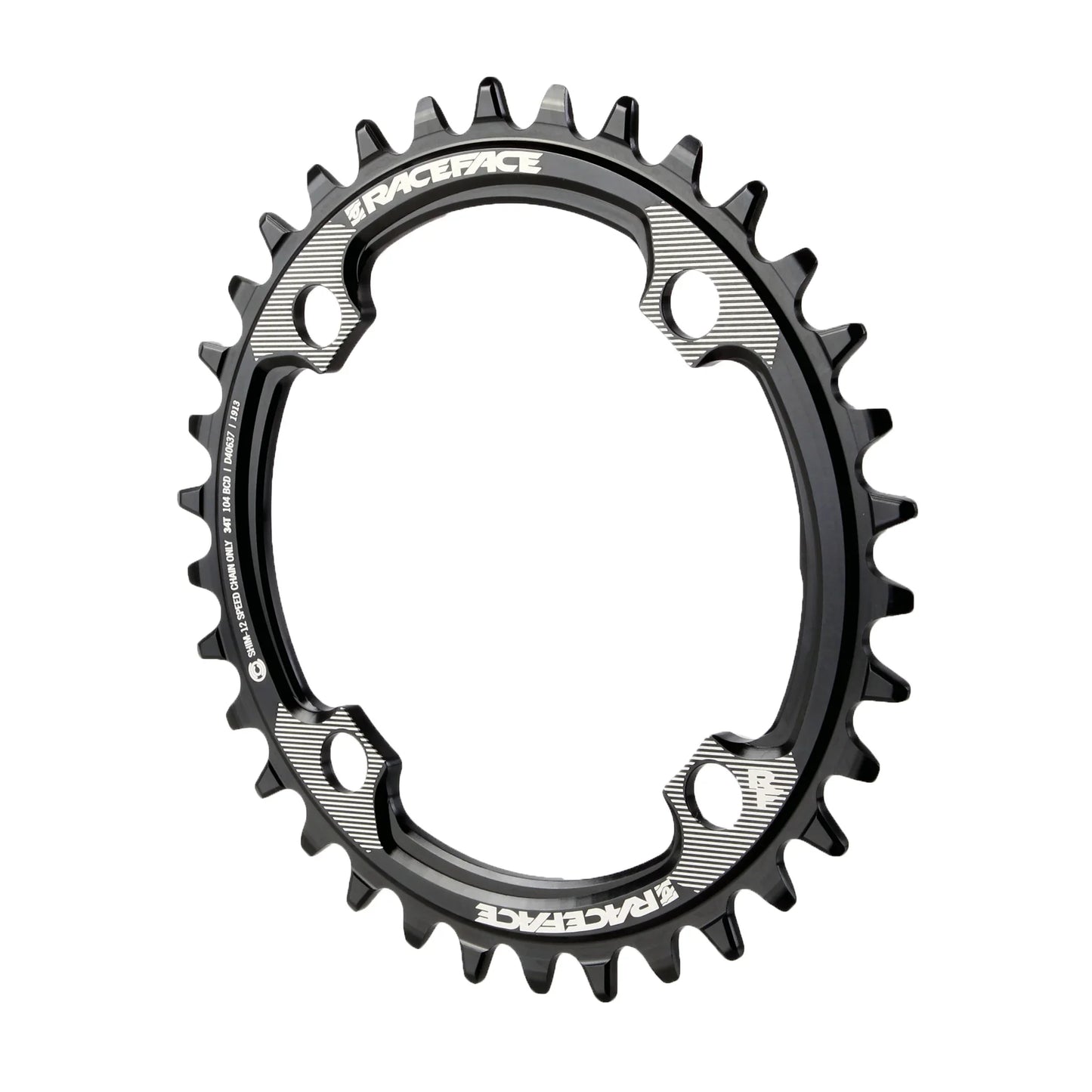 RaceFace 1x 104 BCD Hyperglide+ Chainring - 32t 104 BCD 4-Bolt Requires Shimano 12-speed Hyperglide+ Chain 7075 Aluminum BLK - Bicycle Warehouse