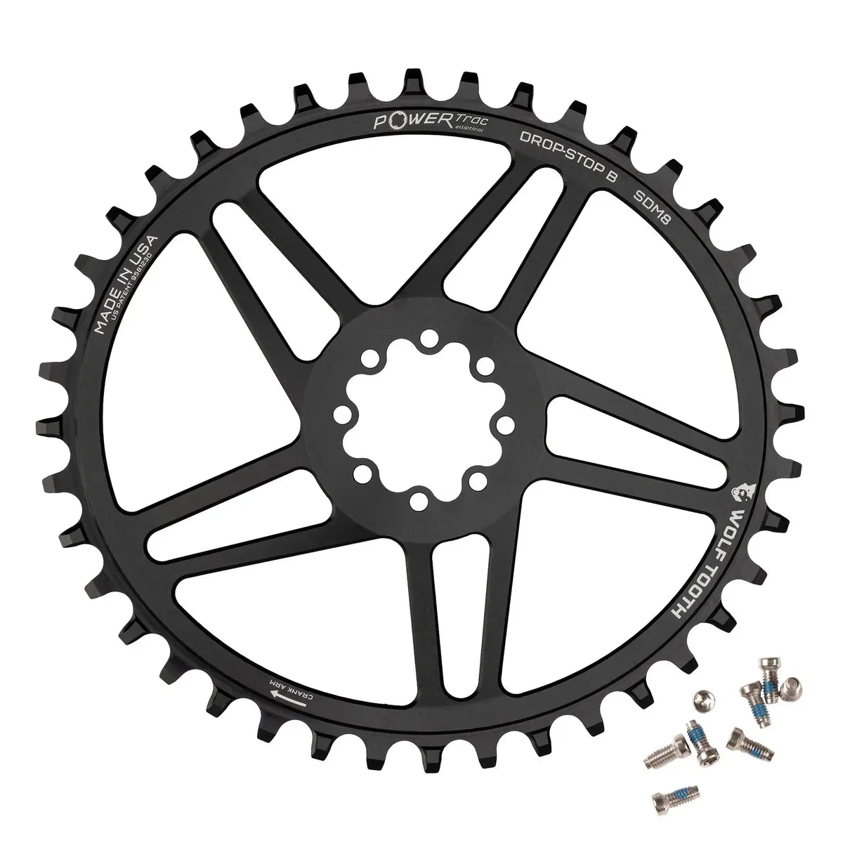 Elliptical Direct Mount Chainring - 38t SRAM Direct Mount Drop-Stop B For SRAM 8-Bolt Cranksets 6mm Offset BLK - Bicycle Warehouse