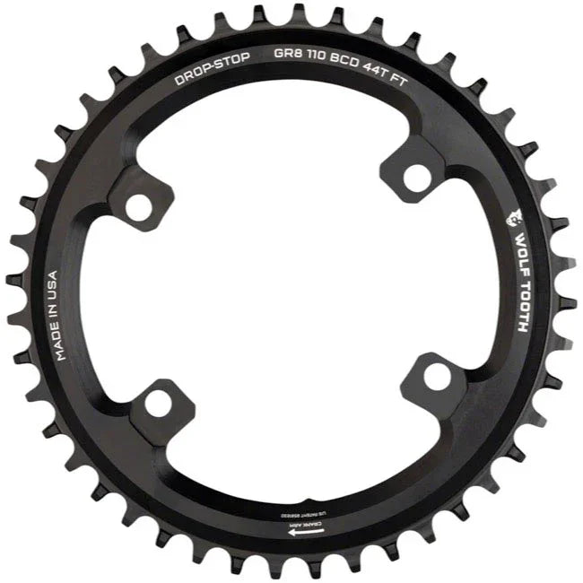 Shimano 110 Asymmetric BCD Chainring - 36t 110 Asymmetric BCD 4-Bolt Drop-Stop Flattop For Shimano GRX Cranks BLK - Bicycle Warehouse