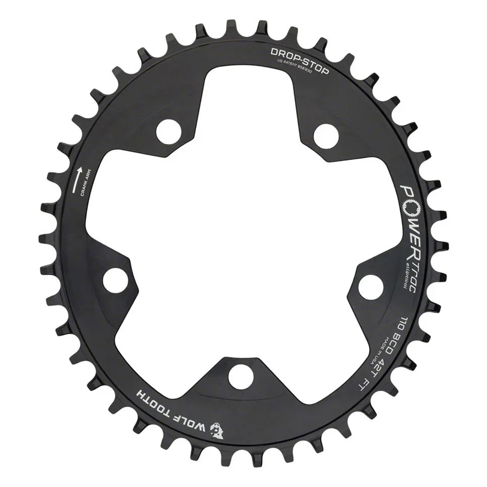 Elliptical 110 BCD Chainring - 42t 110 BCD 5-Bolt Drop-Stop 10/11/12-Speed Eagle Flattop Compatible BLK - Bicycle Warehouse