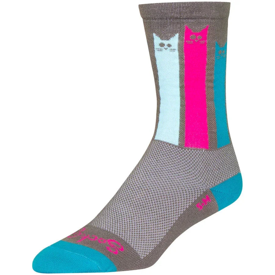 SockGuy Crew Felines Bike Socks - Gray - Socks - Bicycle Warehouse