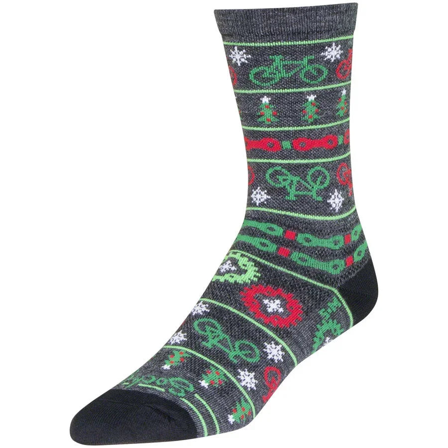 SockGuy Wool Ride Merry Crew Bike Socks - Multi-Color - Socks - Bicycle Warehouse