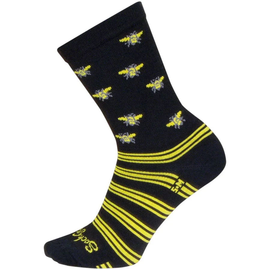 SockGuy Buzz Crew Bike Socks - Black/Yellow - Socks - Bicycle Warehouse