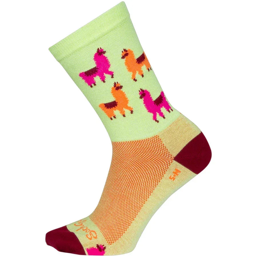 SockGuy Mo' Llamas Crew Bike Socks - Green - Socks - Bicycle Warehouse