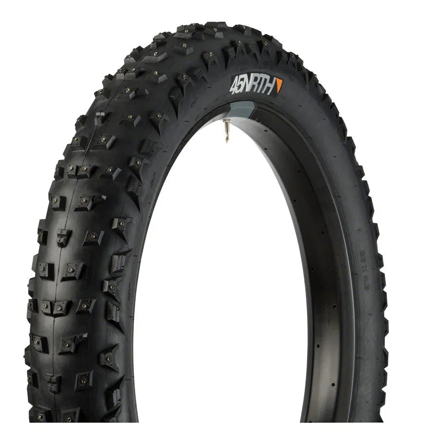 45NRTH Wrathchild Fat Bike, Winter-Studded Tire - 26 x 4.6, Tubeless, Folding, Black, 120tpi, 224 XL Concave Carbide Aluminum Studs - Tires - Bicycle Warehouse